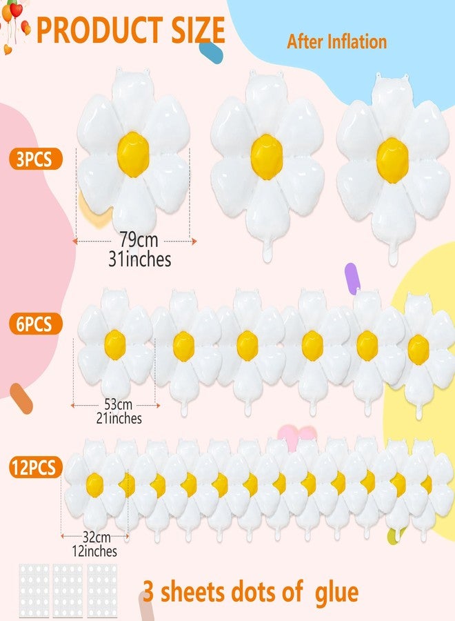 EUVBOKW 21PCS Daisy Balloons,White Foil Flower Balloons Set for Groovy Baby Shower Birthday Wedding Spring Party Decorations Supplies(3 Large,6 Medium,12 Small) - Image 2
